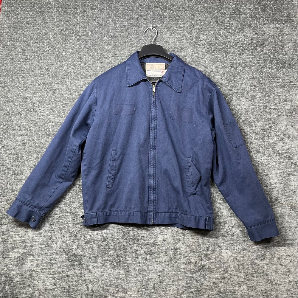 Aramark Utility Jacket Men Medium Navy Blue Good Full Zip Quilted Workwear